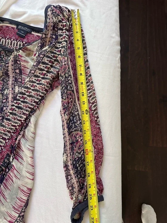 Lucky Brand Boho Peasant Blouse Mixed Print Paisley Sheer Festival Top XS - Picture 9 of 9